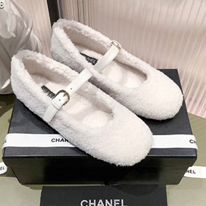 CHANEL MARY JANE WOOL FLAT SHOES - 샤넬 메리제인 양털 플랫 슈즈