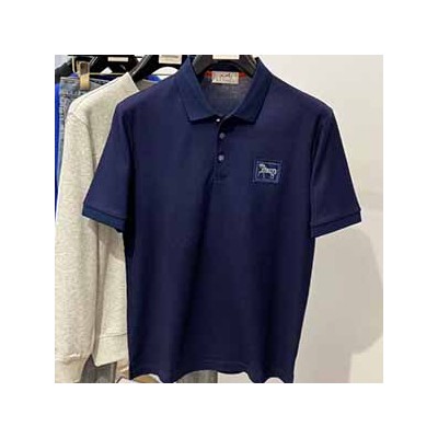 HERMES HORSE LOGO SHORT COLLAR T-SHIRT - 에르메스 로고 카라 반팔 티셔츠