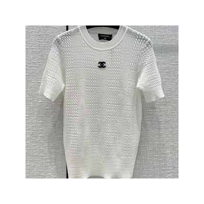 CHANEL KNIT T SHIRT - 샤넬 니트 반팔 티셔츠