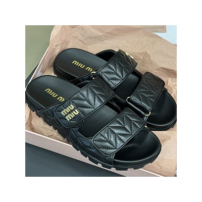 MIUMIU NAPPA LEATHER QUILTED SLIP-ON SANDALS - 미우미우 나파가죽 퀄티드 슬립온 샌들