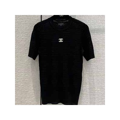 CHANEL KNIT T SHIRT - 샤넬 니트 반팔 티셔츠