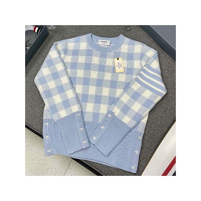 THOM BROWNE CASHMERE GINGHAM 4-BAR SWEATER - 톰브라운 캐시미어 스트라이프 스웨터