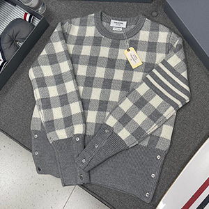 THOM BROWNE CASHMERE GINGHAM 4-BAR SWEATER - 톰브라운 캐시미어 스트라이프 스웨터