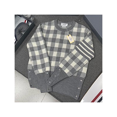 THOM BROWNE CASHMERE GINGHAM 4-BAR SWEATER - 톰브라운 캐시미어 스트라이프 스웨터