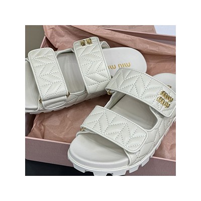 MIUMIU NAPPA LEATHER QUILTED SLIP-ON SANDALS - 미우미우 나파가죽 퀄티드 슬립온 샌들