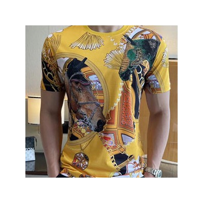 HERMES MEN'S SHORT SLEEVE T-SHIRT - 에르메스 남성용 반팔티